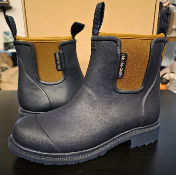 Merry People Bobbi Ankle Rain‎ Boot (Gumboot) Oxford Blue/Tan-Retired - Picture 6 of 8